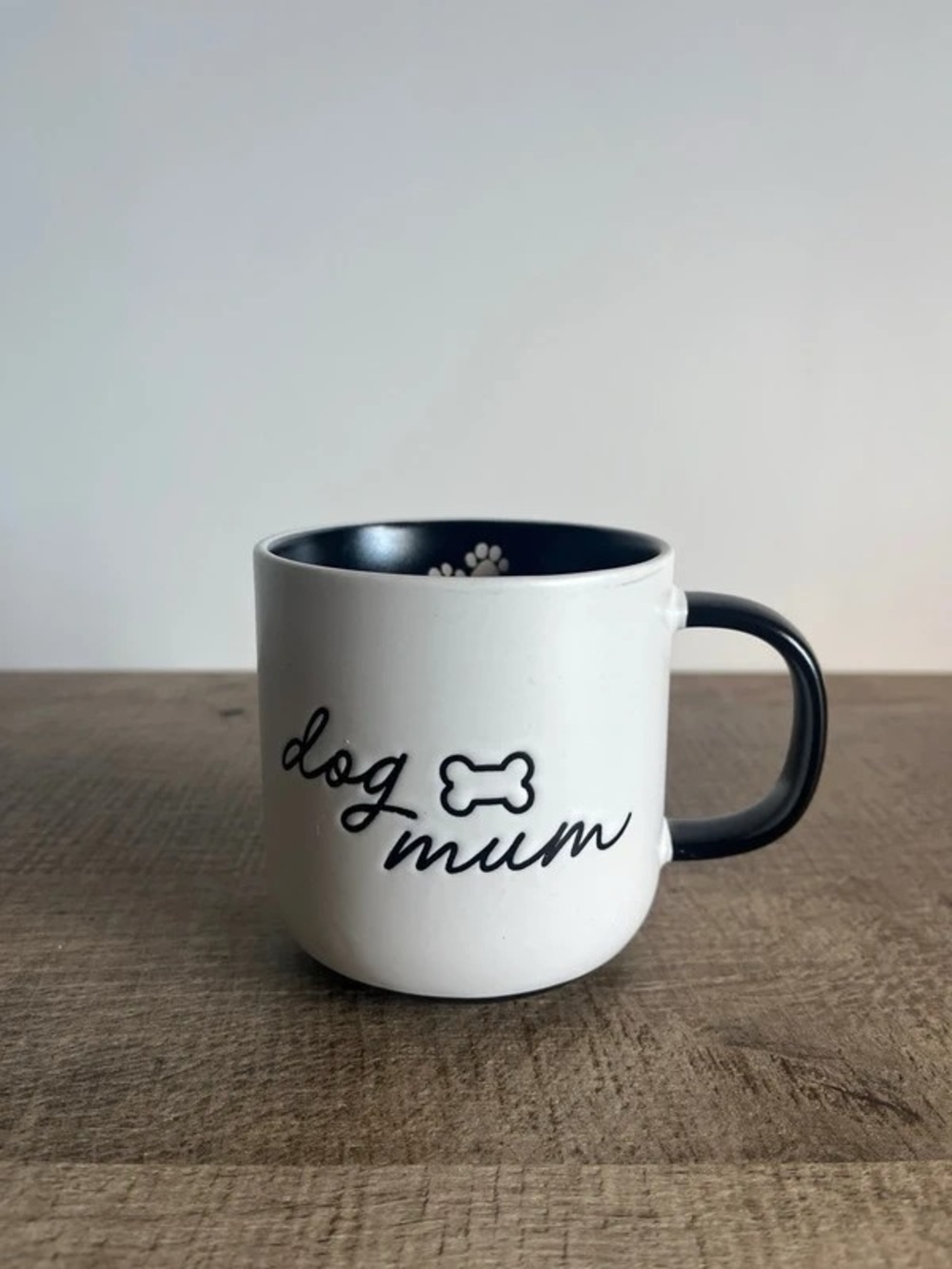 Dog Mum Ceramic Mug in White with Black Interior and Handle